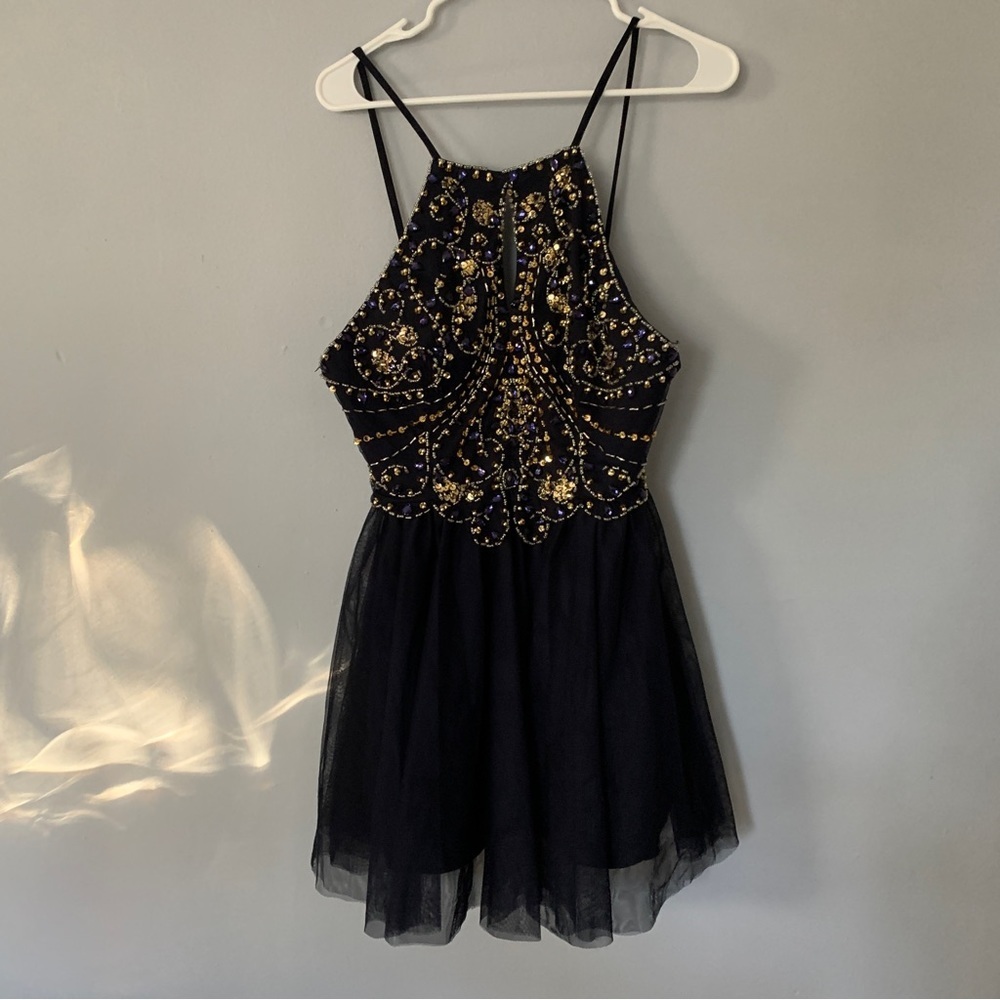 Blondie Nites // Navy tulle, beaded mini dress size 13 wk2